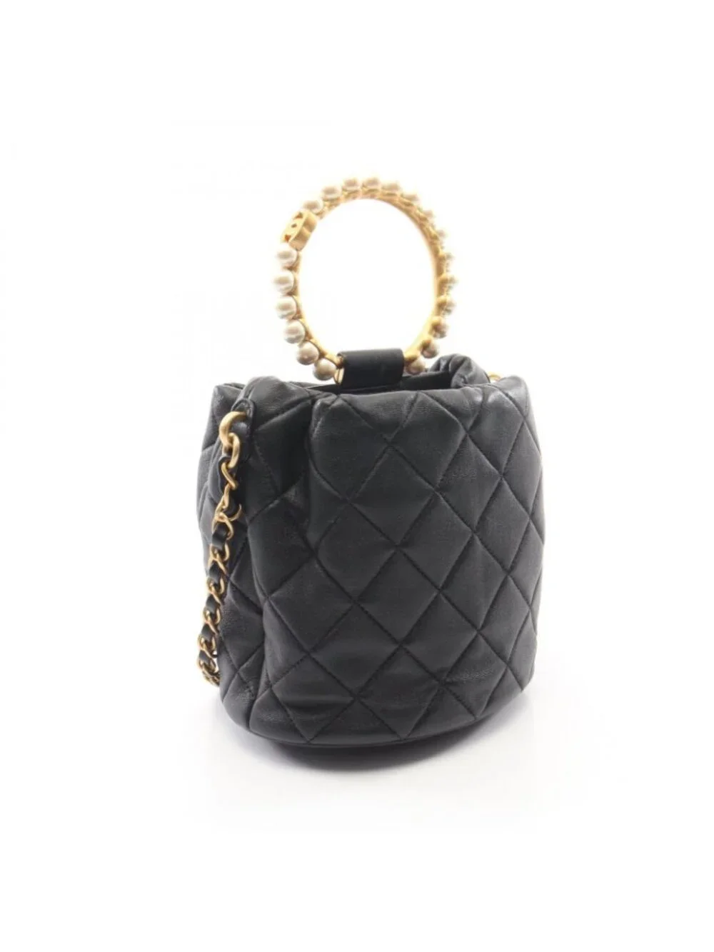 Chanel Shoulder Bag Quilted 2-Way Black Leather Pearl Handle